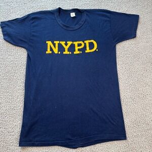 Vintage NYPD T Shirt MADE IN USA Navy Blue Logo Mens XL Tee Swing